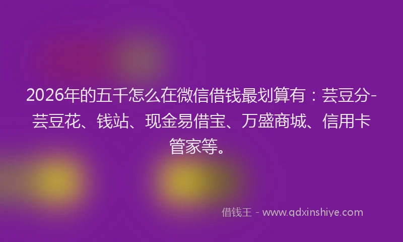 2026年的五千怎么在微信借钱最划算有：芸豆分-芸豆花、钱站、现金易借宝、万盛商城、信用卡管家等。