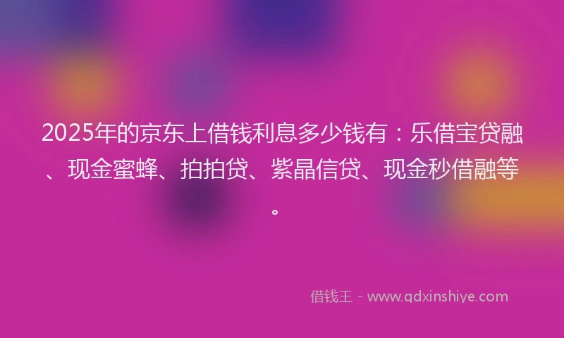 2025年的京东上借钱利息多少钱有：乐借宝贷融、现金蜜蜂、拍拍贷、紫晶信贷、现金秒借融等。