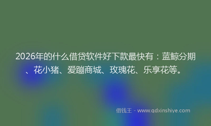 2026年的什么借贷软件好下款最快有：蓝鲸分期、花小猪、爱蹦商城、玫瑰花、乐享花等。