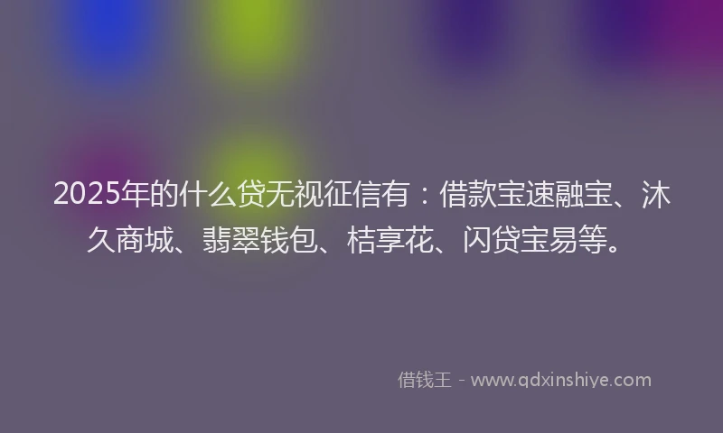 2025年的什么贷无视征信有：借款宝速融宝、沐久商城、翡翠钱包、桔享花、闪贷宝易等。