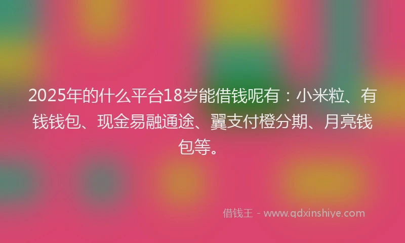 2025年的什么平台18岁能借钱呢有：小米粒、有钱钱包、现金易融通途、翼支付橙分期、月亮钱包等。