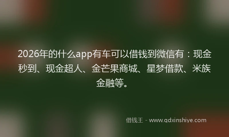 2026年的什么app有车可以借钱到微信有：现金秒到、现金超人、金芒果商城、星梦借款、米族金融等。