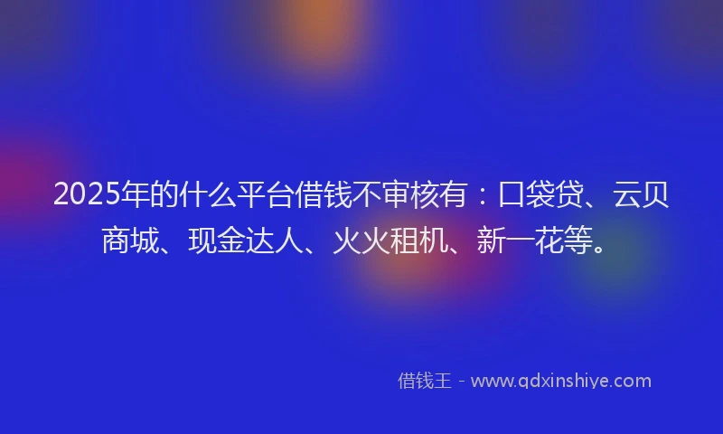 2025年的什么平台借钱不审核有:口袋贷、云贝商城、现金达人、火火租机、新一花等。
