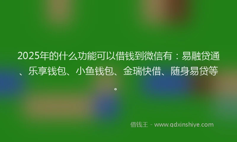 2025年的什么功能可以借钱到微信有：易融贷通、乐享钱包、小鱼钱包、金瑞快借、随身易贷等。