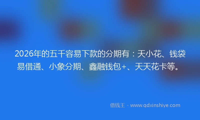 2026年的五千容易下款的分期有：天小花、钱袋易借通、小象分期、鑫融钱包+、天天花卡等。