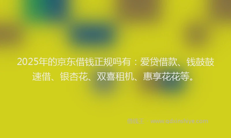2025年的京东借钱正规吗有：爱贷借款、钱鼓鼓速借、银杏花、双喜租机、惠享花花等。