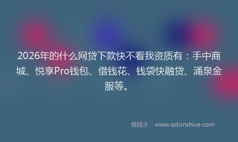 2026年的什么网贷下款快不看我资质有：手中商城、悦享Pro钱包、借钱花、钱袋快融贷、涌泉金服等。