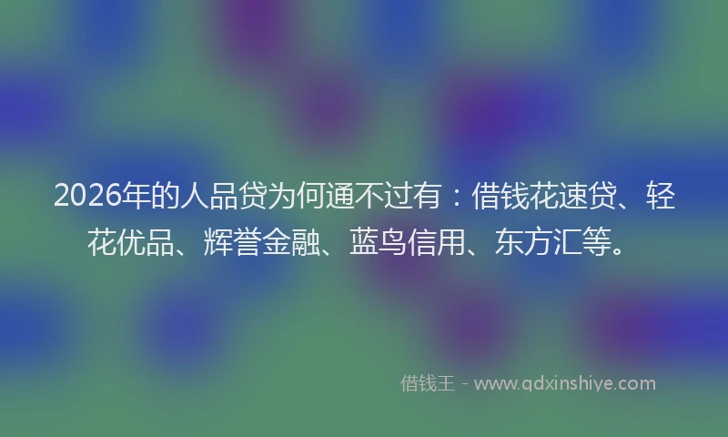 2026年的人品贷为何通不过有:借钱花速贷、轻花优品、辉誉金融、蓝鸟信用、东方汇等。