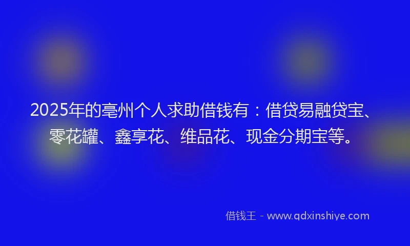 2025年的亳州个人求助借钱有：借贷易融贷宝、零花罐、鑫享花、维品花、现金分期宝等。