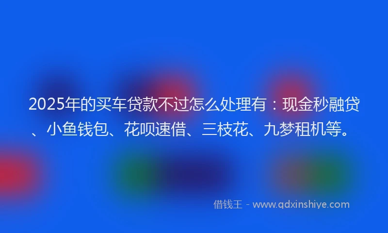 2025年的买车贷款不过怎么处理有：现金秒融贷、小鱼钱包、花呗速借、三枝花、九梦租机等。