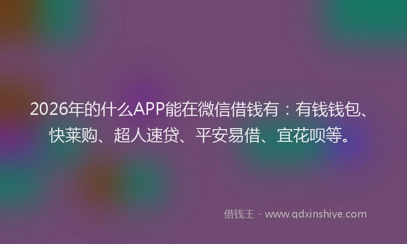 2026年的什么APP能在微信借钱有：有钱钱包、快莱购、超人速贷、平安易借、宜花呗等。