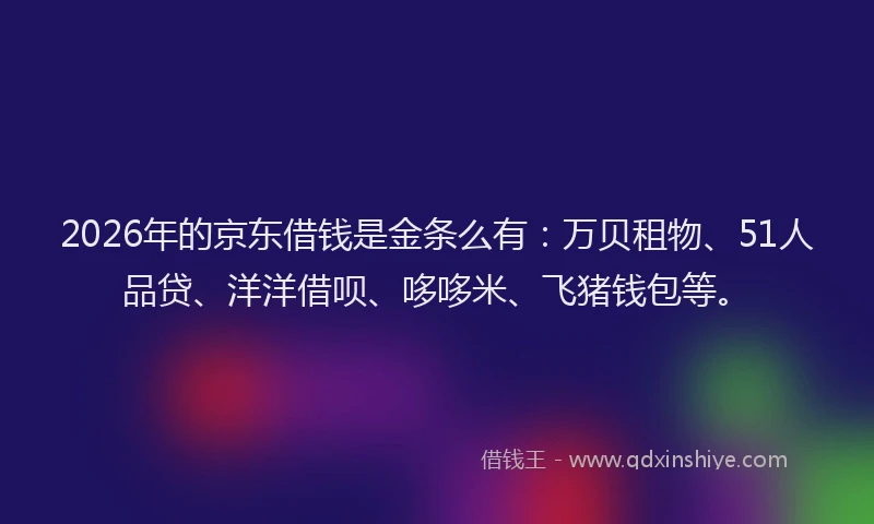 2026年的京东借钱是金条么有：万贝租物、51人品贷、洋洋借呗、哆哆米、飞猪钱包等。