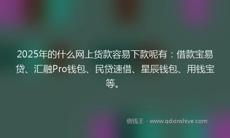 2025年的什么网上货款容易下款呢有:借款宝易贷、汇融Pro钱包、民贷速借、星辰钱包、用钱宝等。