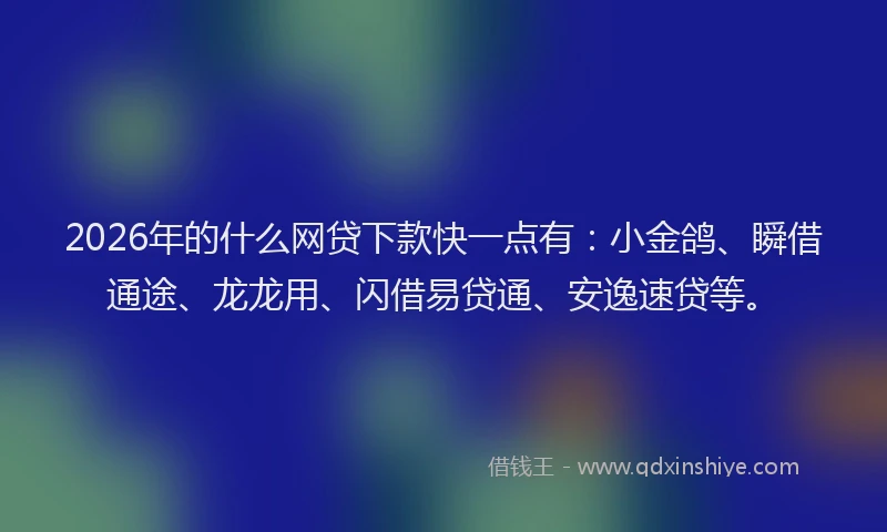 2026年的什么网贷下款快一点有:小金鸽、瞬借通途、龙龙用、闪借易贷通、安逸速贷等。