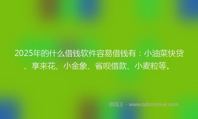 2025年的什么借钱软件容易借钱有:小油菜快贷、享来花、小金象、省呗借款、小麦粒等。