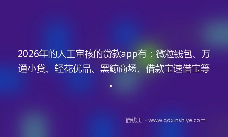 2026年的人工审核的贷款app有：微粒钱包、万通小贷、轻花优品、黑鲸商场、借款宝速借宝等。