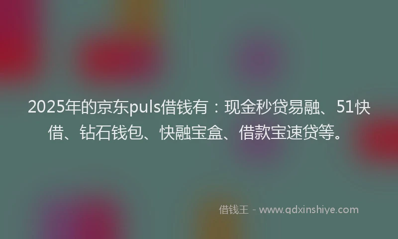 2025年的京东puls借钱有：现金秒贷易融、51快借、钻石钱包、快融宝盒、借款宝速贷等。