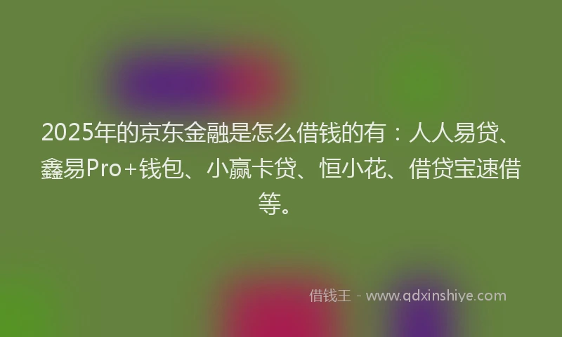2025年的京东金融是怎么借钱的有:人人易贷、鑫易Pro+钱包、小赢卡贷、恒小花、借贷宝速借等。
