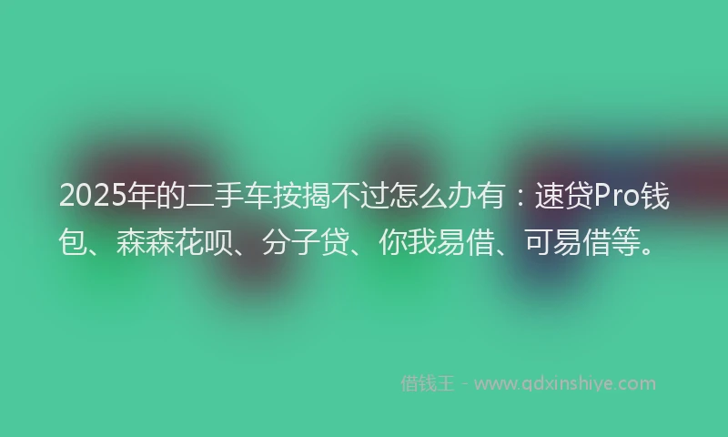 2025年的二手车按揭不过怎么办有:速贷Pro钱包、森森花呗、分子贷、你我易借、可易借等。