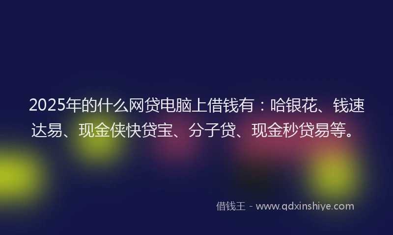 2025年的什么网贷电脑上借钱有：哈银花、钱速达易、现金侠快贷宝、分子贷、现金秒贷易等。