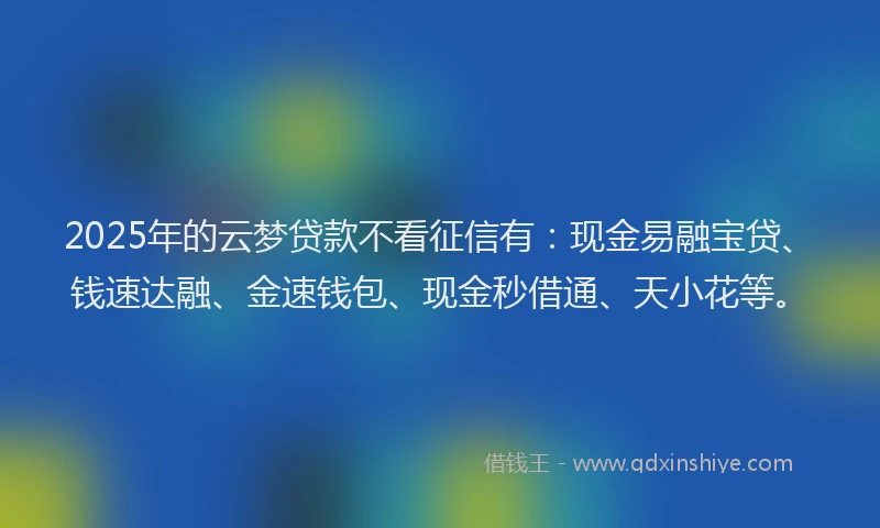 2025年的云梦贷款不看征信有:现金易融宝贷、钱速达融、金速钱包、现金秒借通、天小花等。