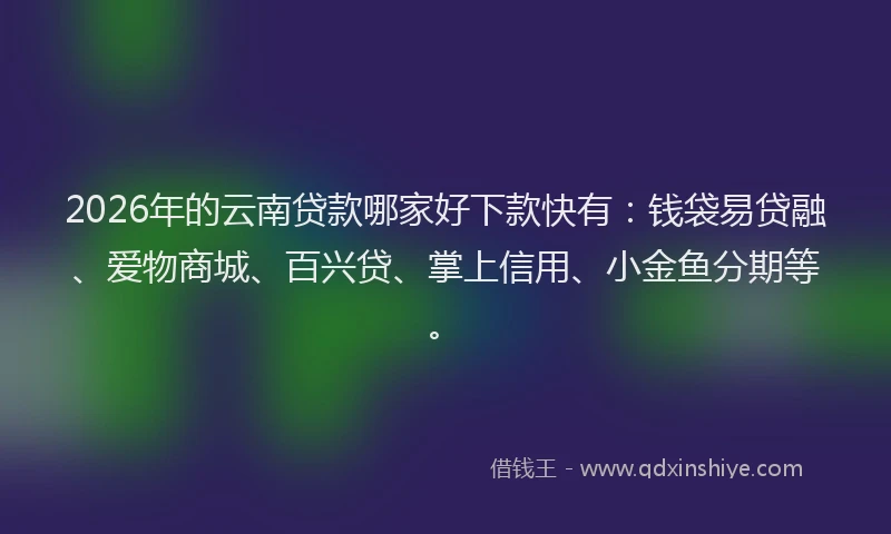 2026年的云南贷款哪家好下款快有:钱袋易贷融、爱物商城、百兴贷、掌上信用、小金鱼分期等。