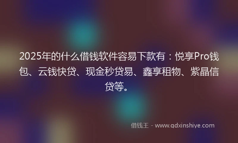 2025年的什么借钱软件容易下款有：悦享Pro钱包、云钱快贷、现金秒贷易、鑫享租物、紫晶信贷等。