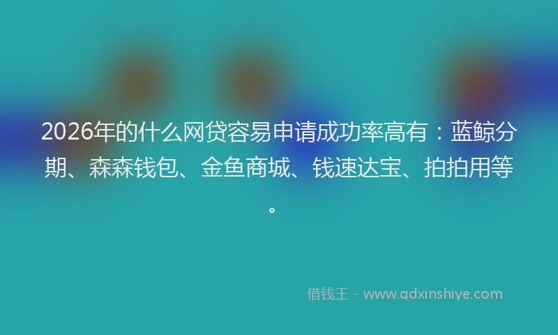 2026年的什么网贷容易申请成功率高有：蓝鲸分期、森森钱包、金鱼商城、钱速达宝、拍拍用等。