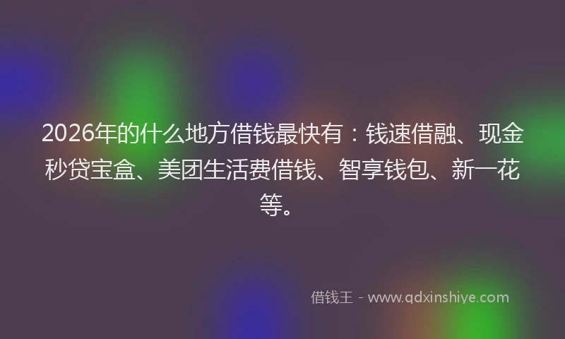 2026年的什么地方借钱最快有:钱速借融、现金秒贷宝盒、美团生活费借钱、智享钱包、新一花等。
