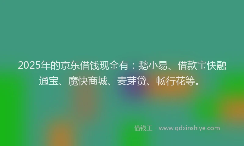 2025年的京东借钱现金有：鹅小易、借款宝快融通宝、魔快商城、麦芽贷、畅行花等。