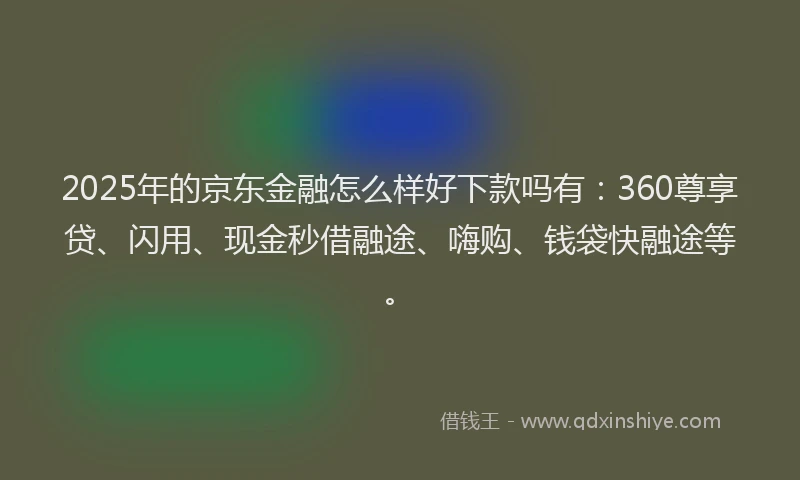 2025年的京东金融怎么样好下款吗有：360尊享贷、闪用、现金秒借融途、嗨购、钱袋快融途等。