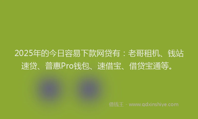 2025年的今日容易下款网贷有：老哥租机、钱站速贷、普惠Pro钱包、速借宝、借贷宝通等。
