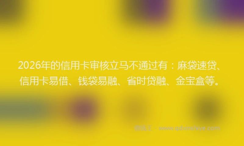 2026年的信用卡审核立马不通过有:麻袋速贷、信用卡易借、钱袋易融、省时贷融、金宝盒等。