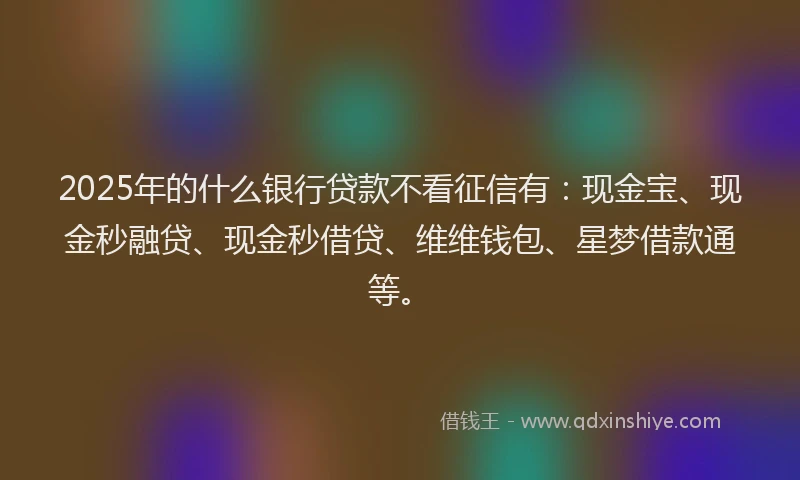 2025年的什么银行贷款不看征信有：现金宝、现金秒融贷、现金秒借贷、维维钱包、星梦借款通等。