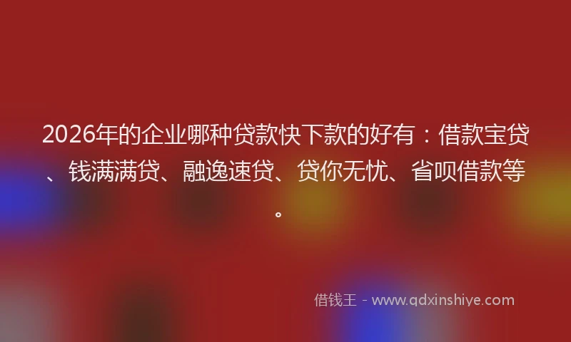 2026年的企业哪种贷款快下款的好有:借款宝贷、钱满满贷、融逸速贷、贷你无忧、省呗借款等。