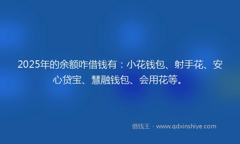2025年的余额咋借钱有:小花钱包、射手花、安心贷宝、慧融钱包、会用花等。