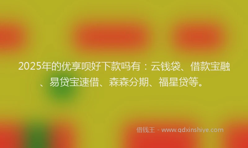 2025年的优享呗好下款吗有:云钱袋、借款宝融、易贷宝速借、森森分期、福星贷等。