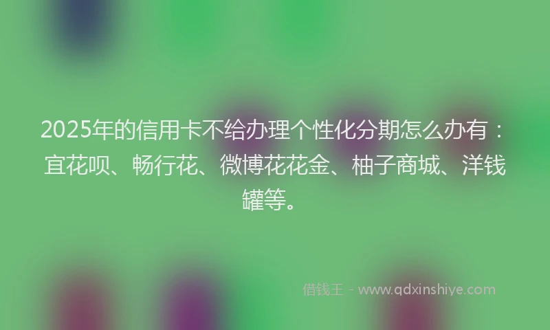 2025年的信用卡不给办理个性化分期怎么办有：宜花呗、畅行花、微博花花金、柚子商城、洋钱罐等。