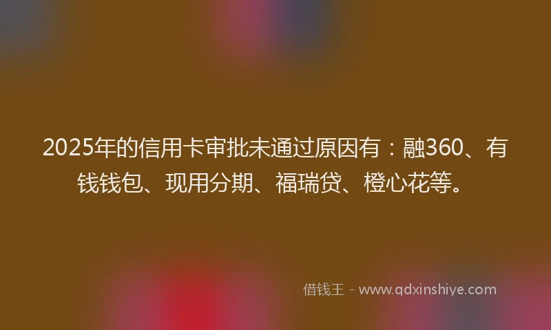 2025年的信用卡审批未通过原因有：融360、有钱钱包、现用分期、福瑞贷、橙心花等。