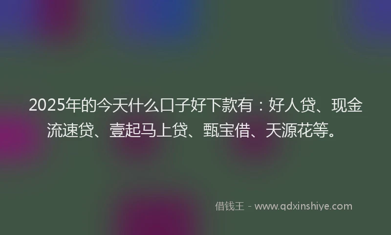 2025年的今天什么口子好下款有：好人贷、现金流速贷、壹起马上贷、甄宝借、天源花等。