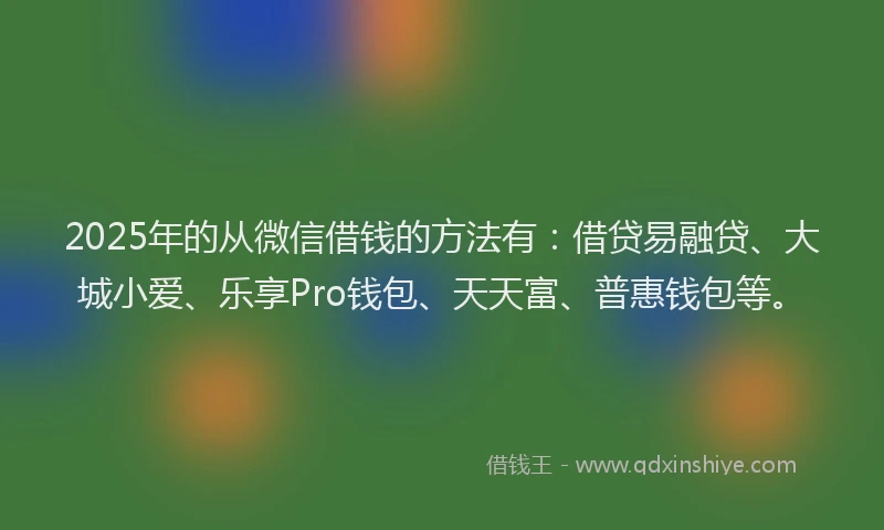 2025年的从微信借钱的方法有：借贷易融贷、大城小爱、乐享Pro钱包、天天富、普惠钱包等。