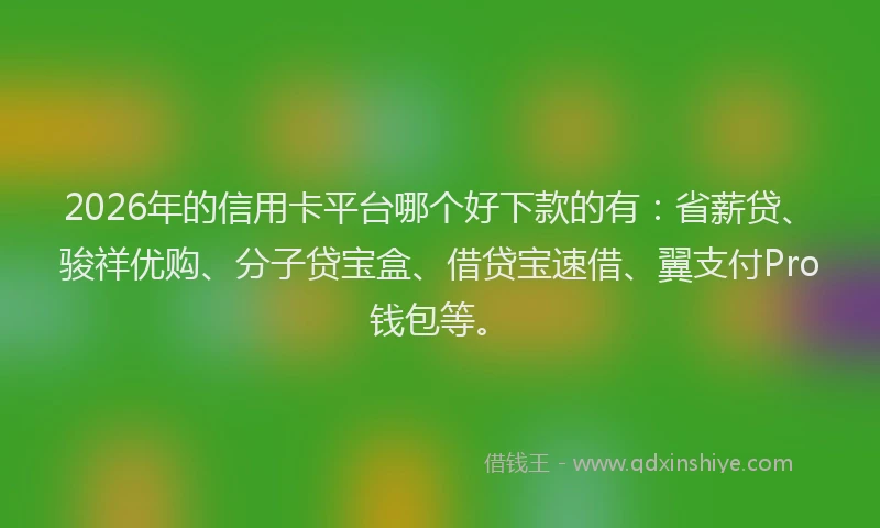 2026年的信用卡平台哪个好下款的有：省薪贷、骏祥优购、分子贷宝盒、借贷宝速借、翼支付Pro钱包等。