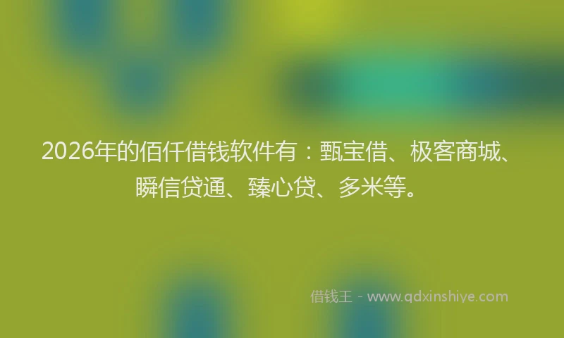2026年的佰仟借钱软件有：甄宝借、极客商城、瞬信贷通、臻心贷、多米等。