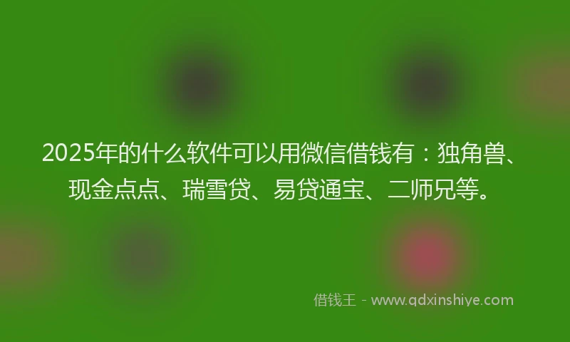 2025年的什么软件可以用微信借钱有：独角兽、现金点点、瑞雪贷、易贷通宝、二师兄等。