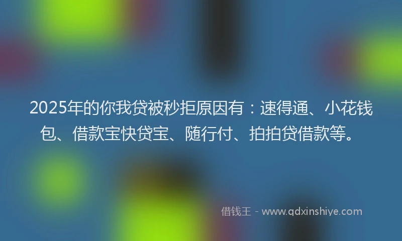 2025年的你我贷被秒拒原因有：速得通、小花钱包、借款宝快贷宝、随行付、拍拍贷借款等。