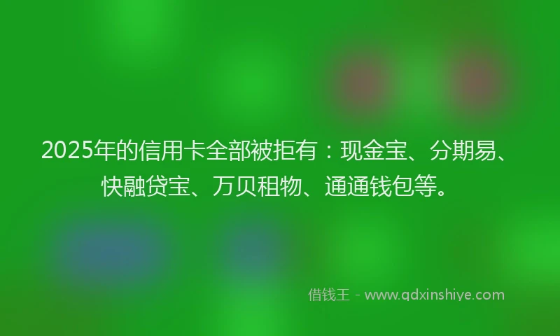 2025年的信用卡全部被拒有:现金宝、分期易、快融贷宝、万贝租物、通通钱包等。