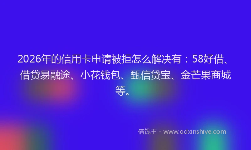 2026年的信用卡申请被拒怎么解决有:58好借、借贷易融途、小花钱包、甄信贷宝、金芒果商城等。