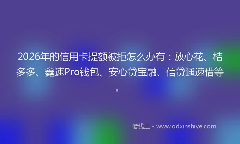 2026年的信用卡提额被拒怎么办有：放心花、桔多多、鑫速Pro钱包、安心贷宝融、信贷通速借等。