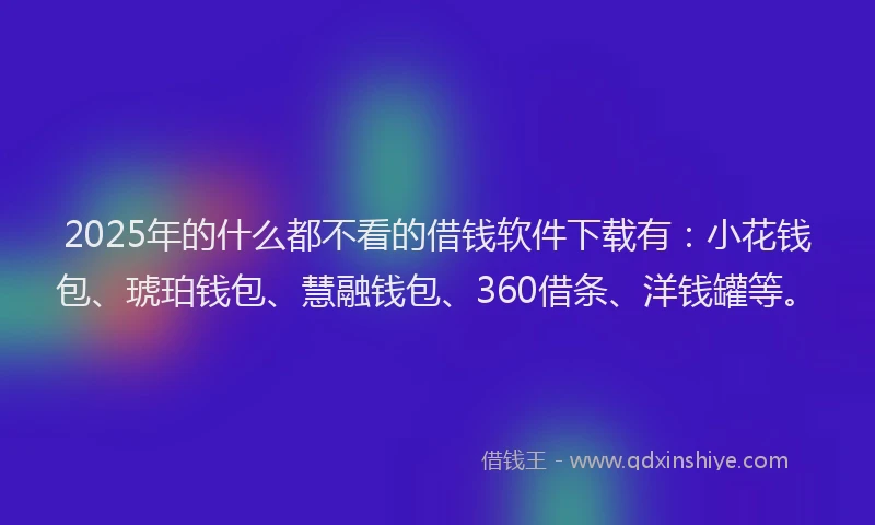 2025年的什么都不看的借钱软件下载有：小花钱包、琥珀钱包、慧融钱包、360借条、洋钱罐等。