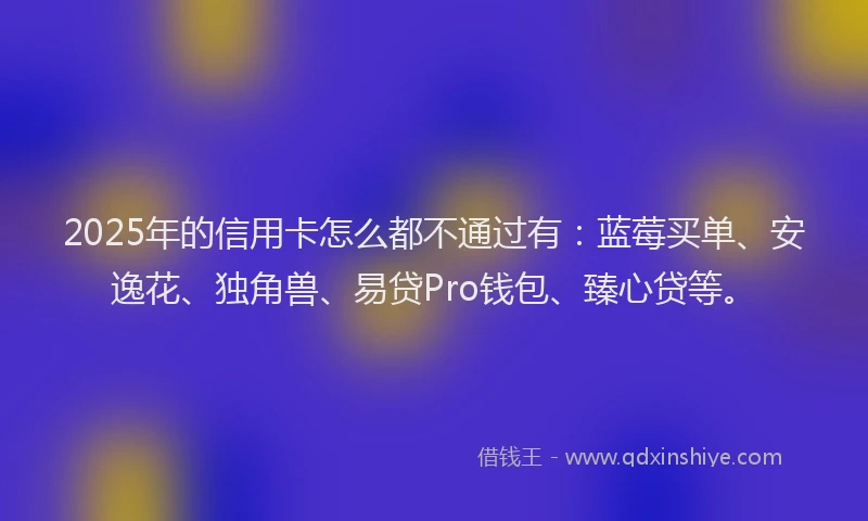 2025年的信用卡怎么都不通过有：蓝莓买单、安逸花、独角兽、易贷Pro钱包、臻心贷等。